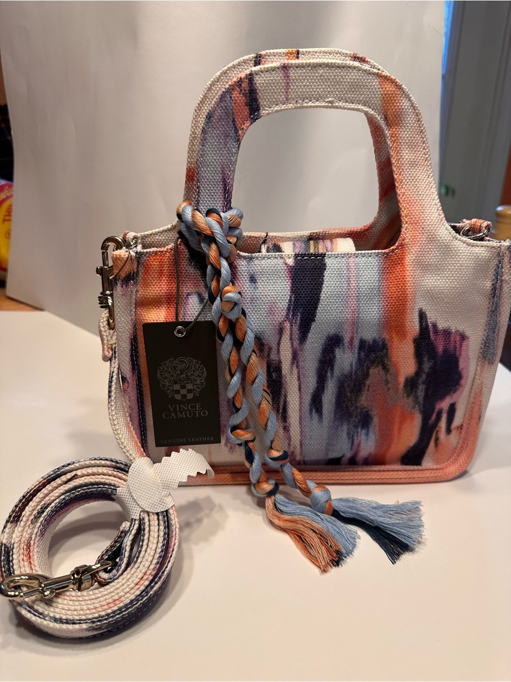 Vince Camuto Mini Canvas Tote in Pink Multi Watercolor Print